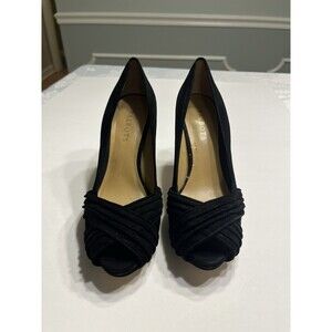 Talbots Black Suede Leather Open Toe Stiletto Heels Sz 8.5M